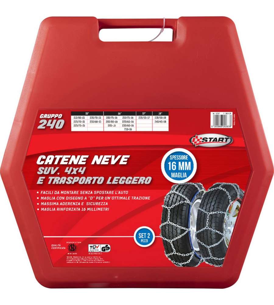 Set due pezzi catene da neve 16MM gruppo 240 per SUV 4x4 e trasporto leggero
