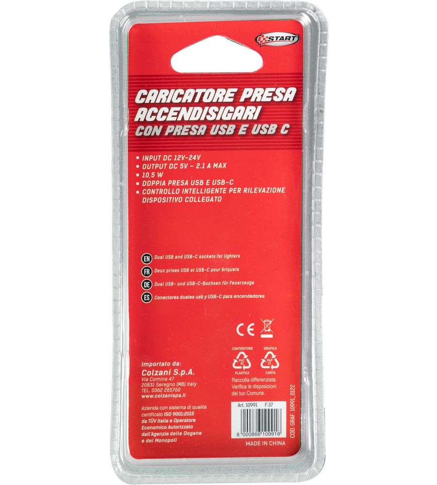Caricatore presa accendisigari auto nero, USB e USB-C, Output Dc 5 v - 2.1 max