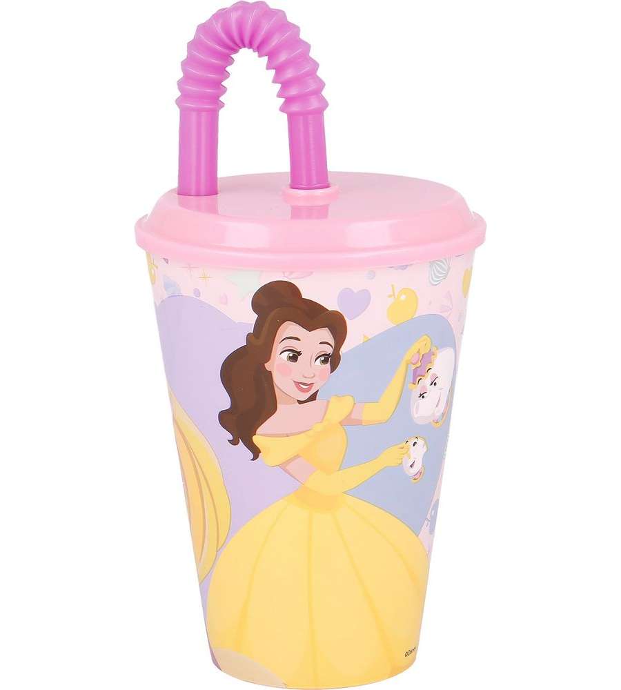 Bicchiere in plastica con cannuccia Principesse 430 ml