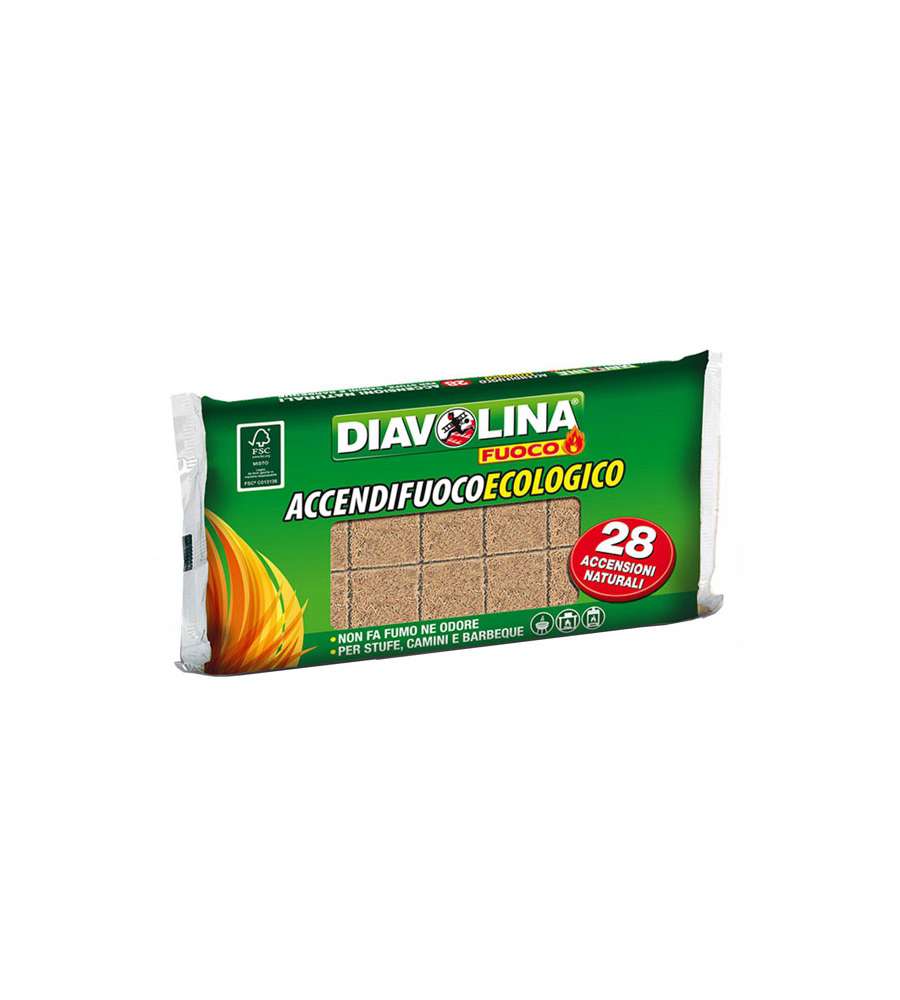 Diavolina - Accendifuoco Ecologico per BBQ, Camini e Stufe - 28 Cubi