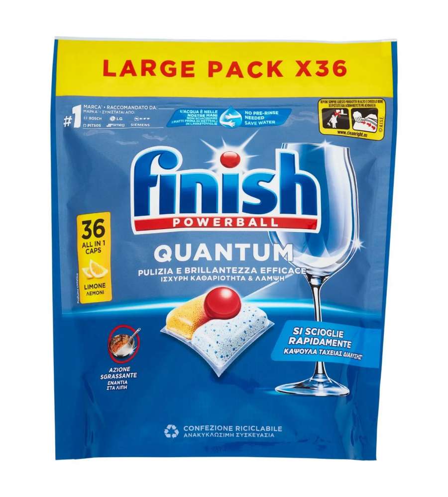 Finish Quantum Limone Pastiglie Lavastoviglie 36 Lavaggi 375 g