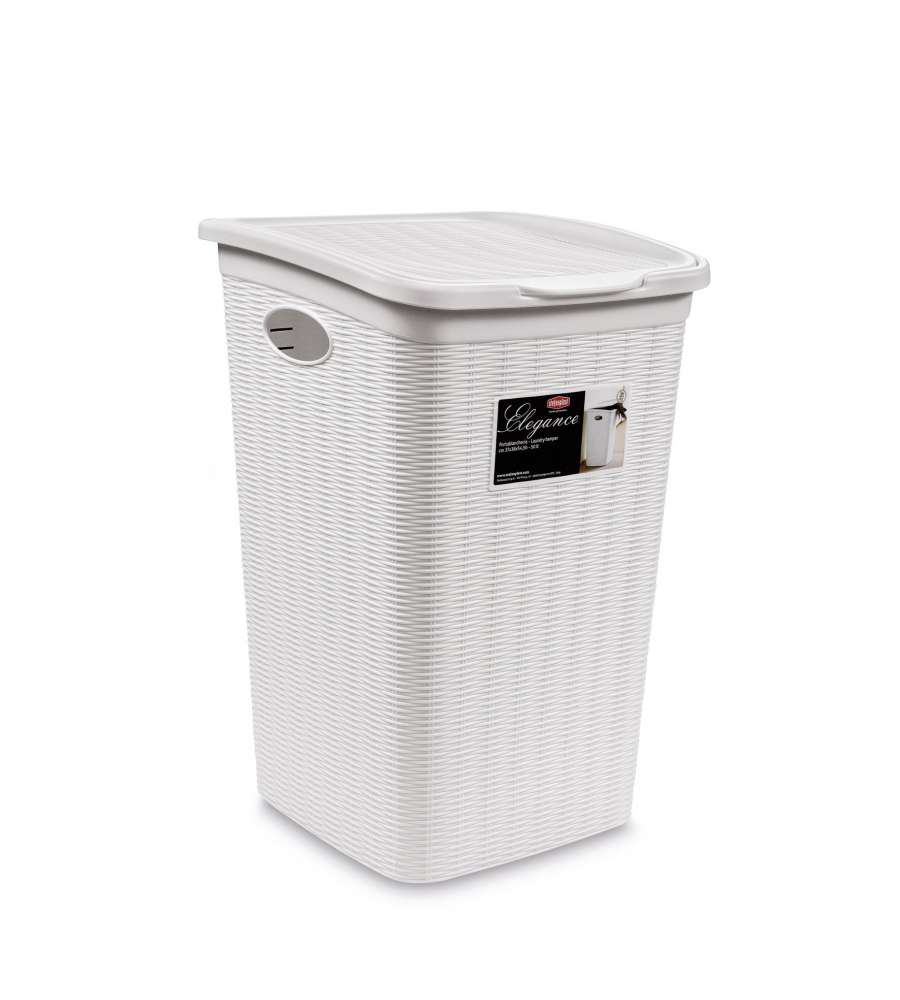 Stefanplast Portabiancheria Elegance Bianca - Design Intrecciato 50L - 37x38x54,5h cm