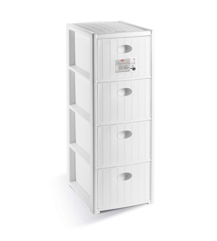 Stefanplast Cassettiera 4 Posti Elegance Bianca 30x40 H80 cm - Polipropilene - Super Resistente - Fornita Montata