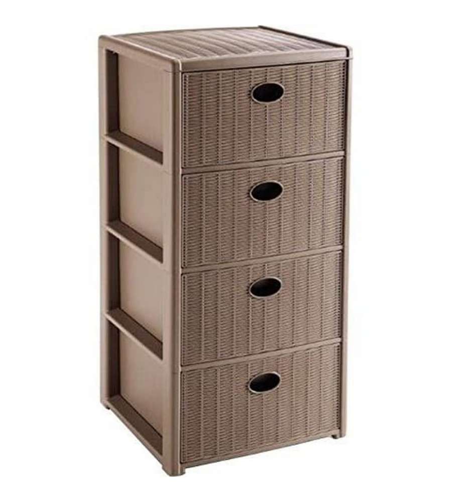 Stefanplast Cassettiera Elegance Tortora 4 Cassetti 40x40x80 cm - Design Intreccio - Contenitore Pratico e Funzionale