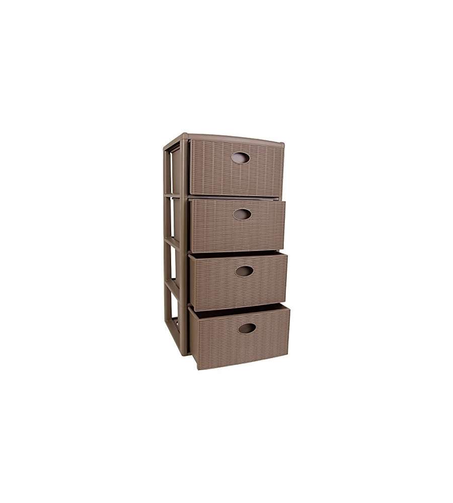 Stefanplast Cassettiera Elegance Tortora 4 Cassetti 40x40x80 cm - Design Intreccio - Contenitore Pratico e Funzionale