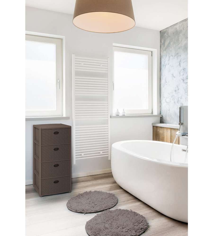 Stefanplast Cassettiera Elegance Tortora 4 Cassetti 40x40x80 cm - Design Intreccio - Contenitore Pratico e Funzionale