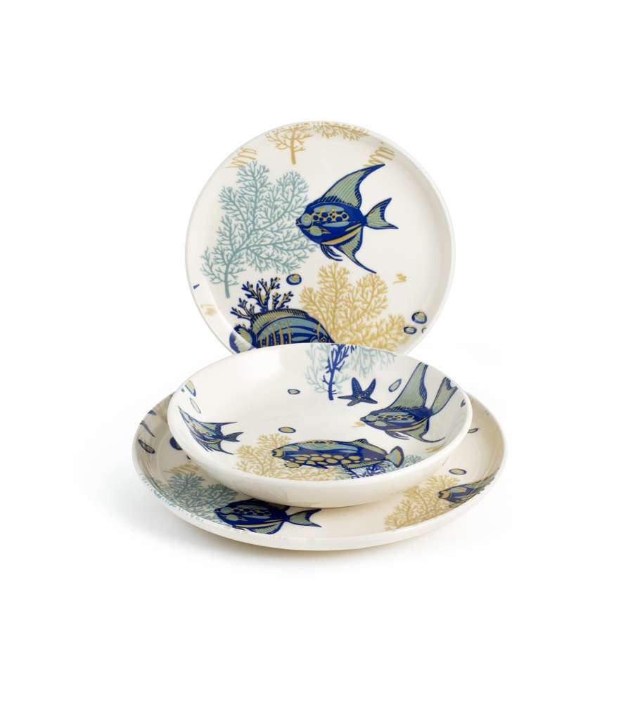 H&H Servizio Tavola Piatti 18 Pz Bahamas - Stoneware Elegante - Design Tropicale