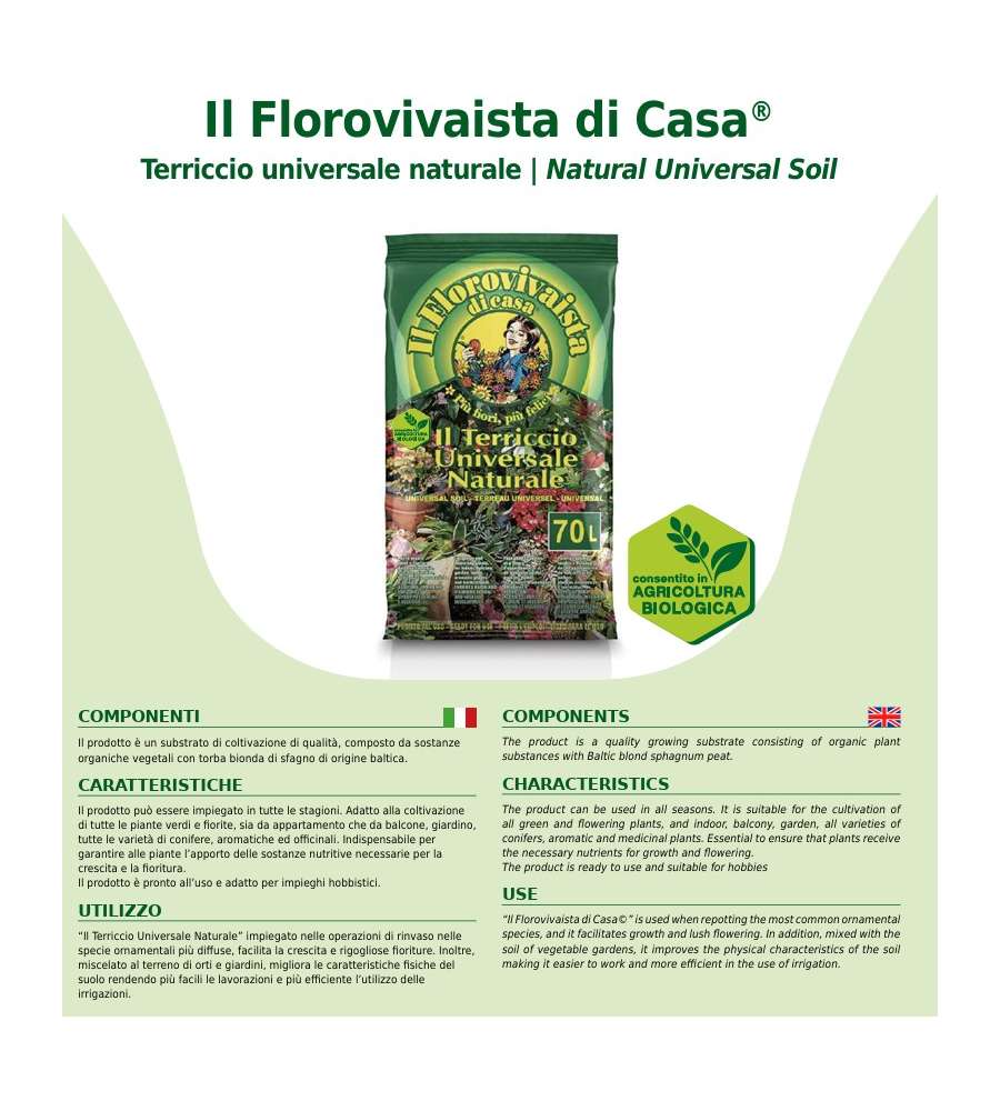 Terriccio Universale Naturale 45L - Alta qualit per piante da giardino e vasi