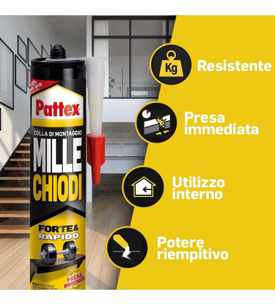 Pattex Millechiodi Forte e Rapido - Colla Senza Solventi, 2 Cartucce 400g