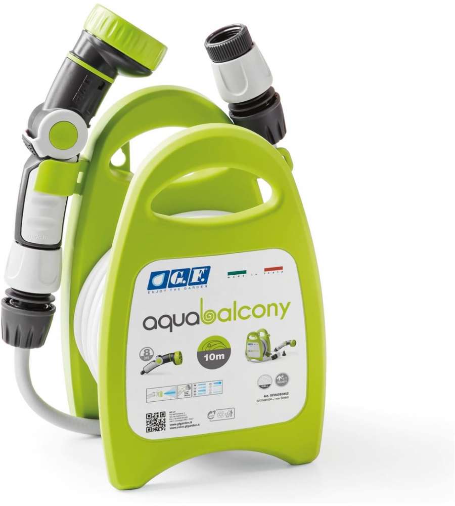 G.F. Kit Tubo Aquabalcony 10 m - Avvolgitubo Verde per Giardino e Terrazzo