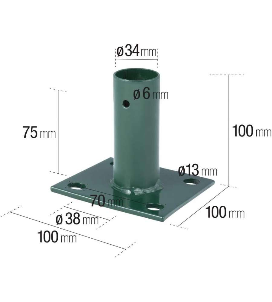 Verdelook Piastra di Fissaggio per palo in ferro - Verde - 3,4 cm