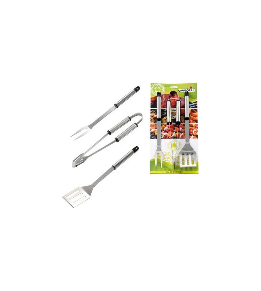 Set Accessori Barbecue - Pinza, Paletta, Forchettone Acciaio Inox 36 cm