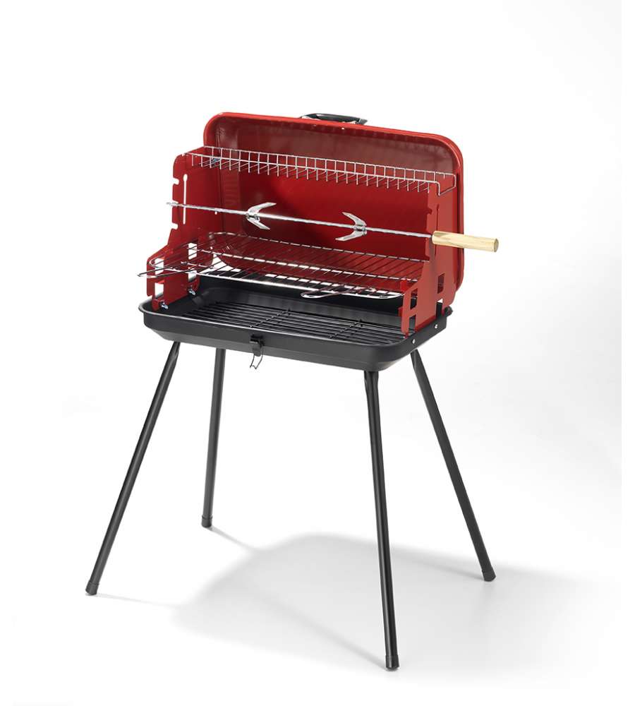 Ompagrill Barbecue a carbone portatile - Acciaio verniciato con coperchio - 59x42 cm