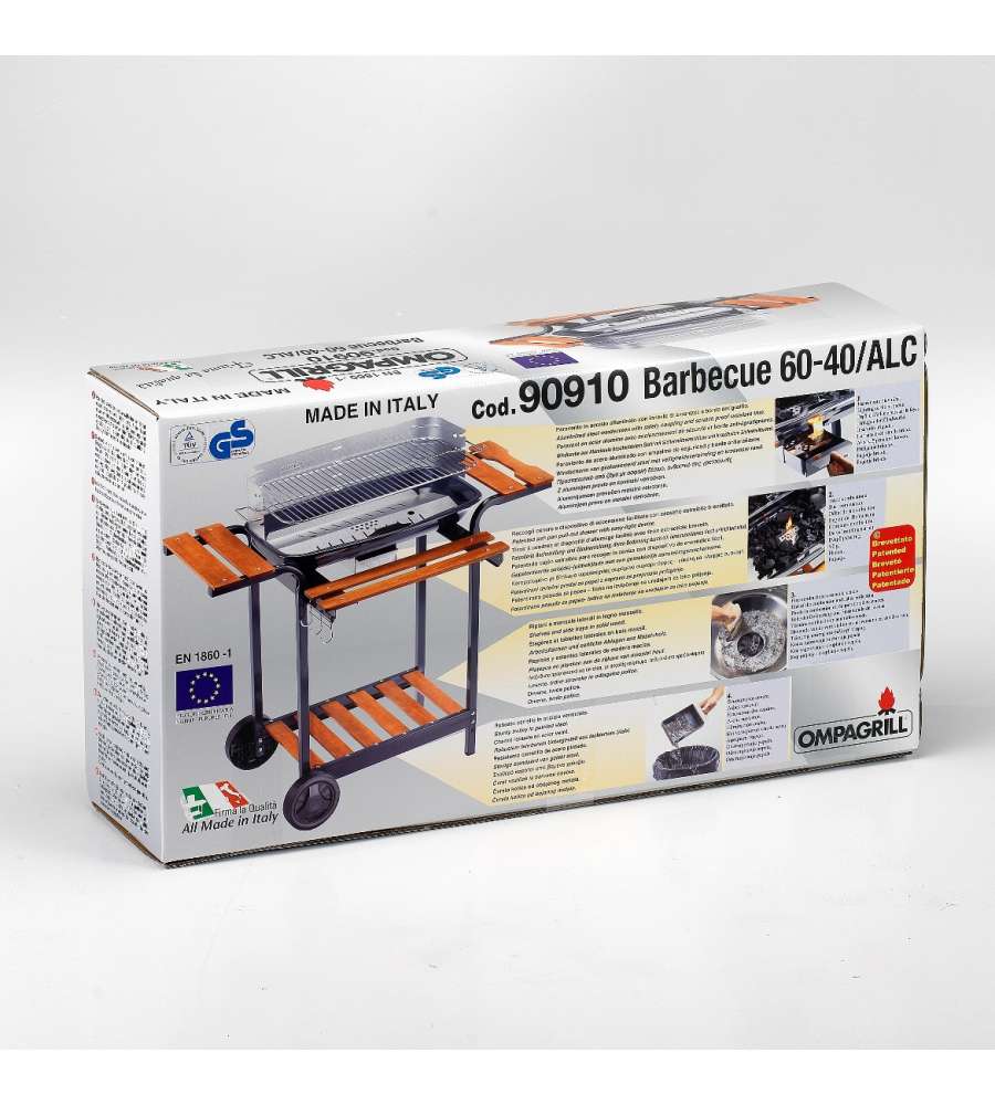 Ompagrill - Barbecue a carbone con carrello e griglia regolabile