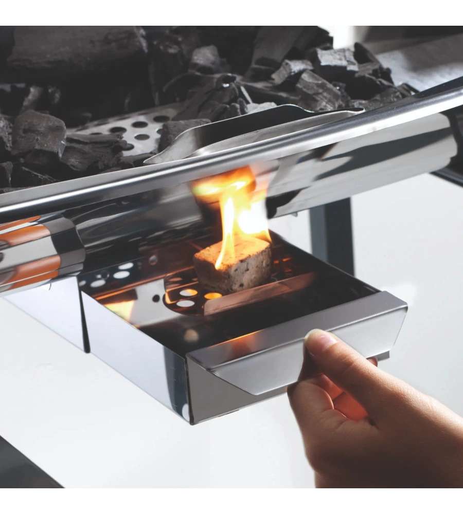 Ompagrill - Barbecue a carbone con carrello e griglia regolabile