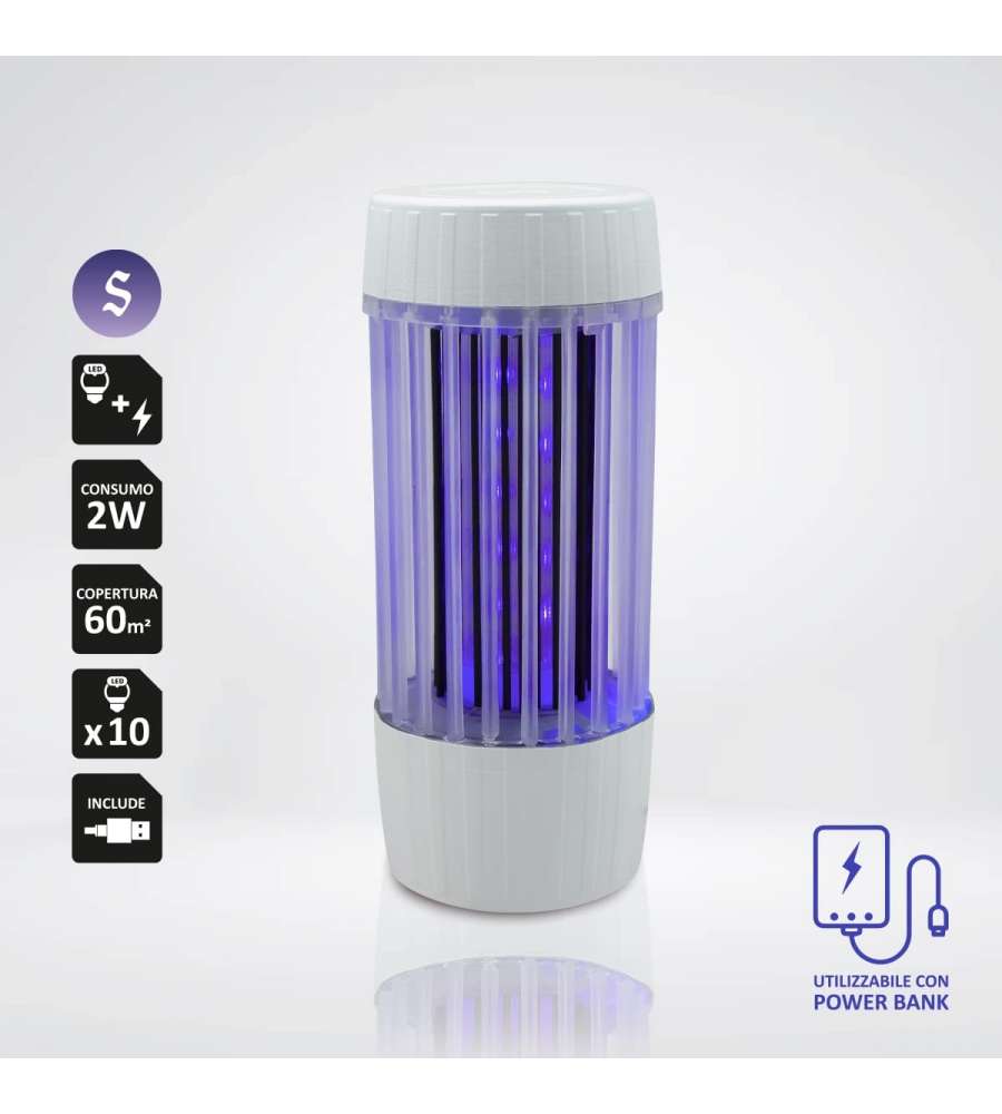 Sandokan Zanzariera Elettrica USB - Lampada Antizanzare Bianco 11x11x24 cm