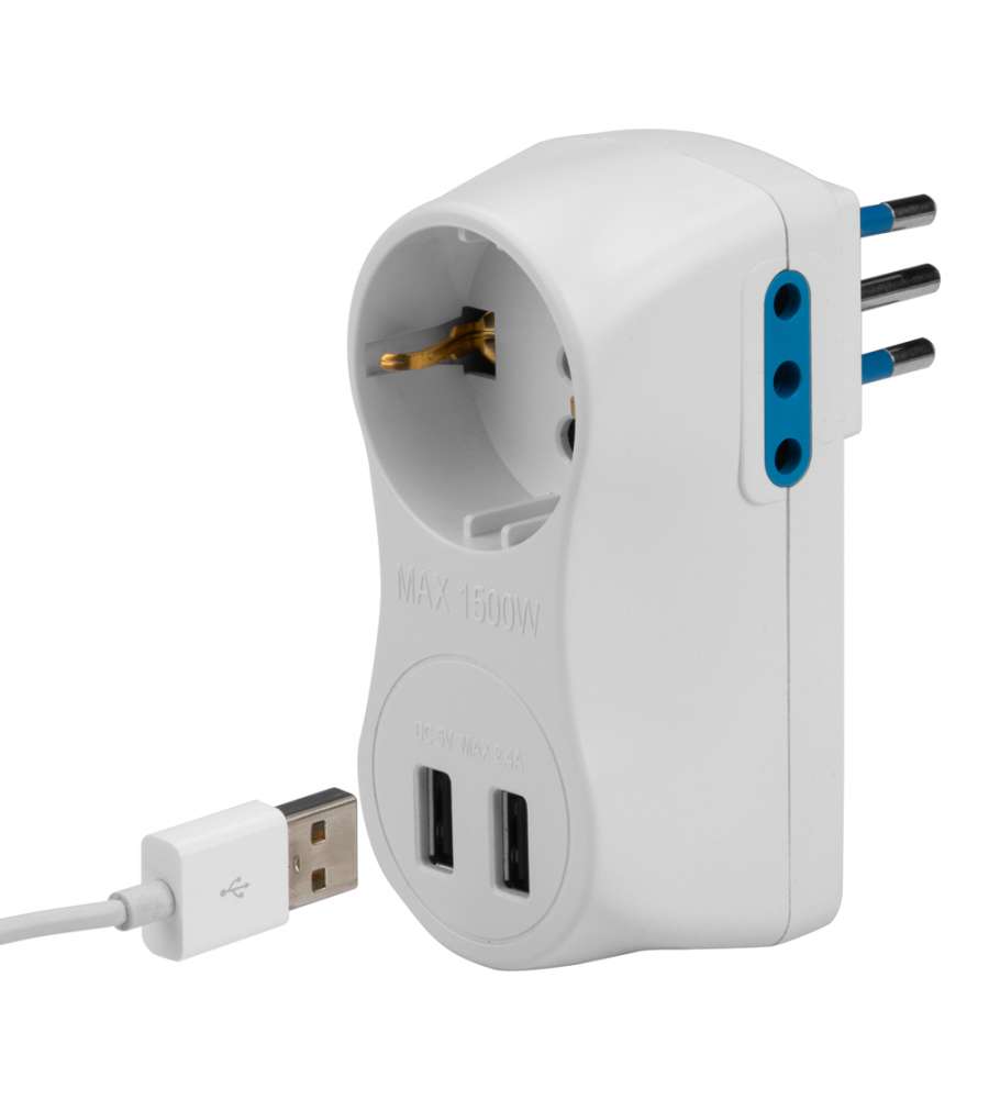 Adattatore spina 10A con 2 prese 10A 1 presa 10-16A e 2 prese USB