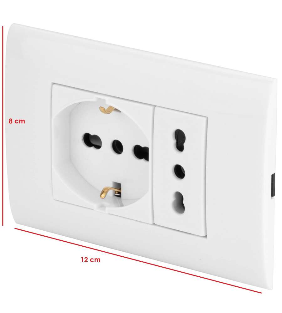 Poly Pool Placca Premontata 10-16A Tecnopolimero Bianco - IMQ e CE - Ideale per Uso Domestico