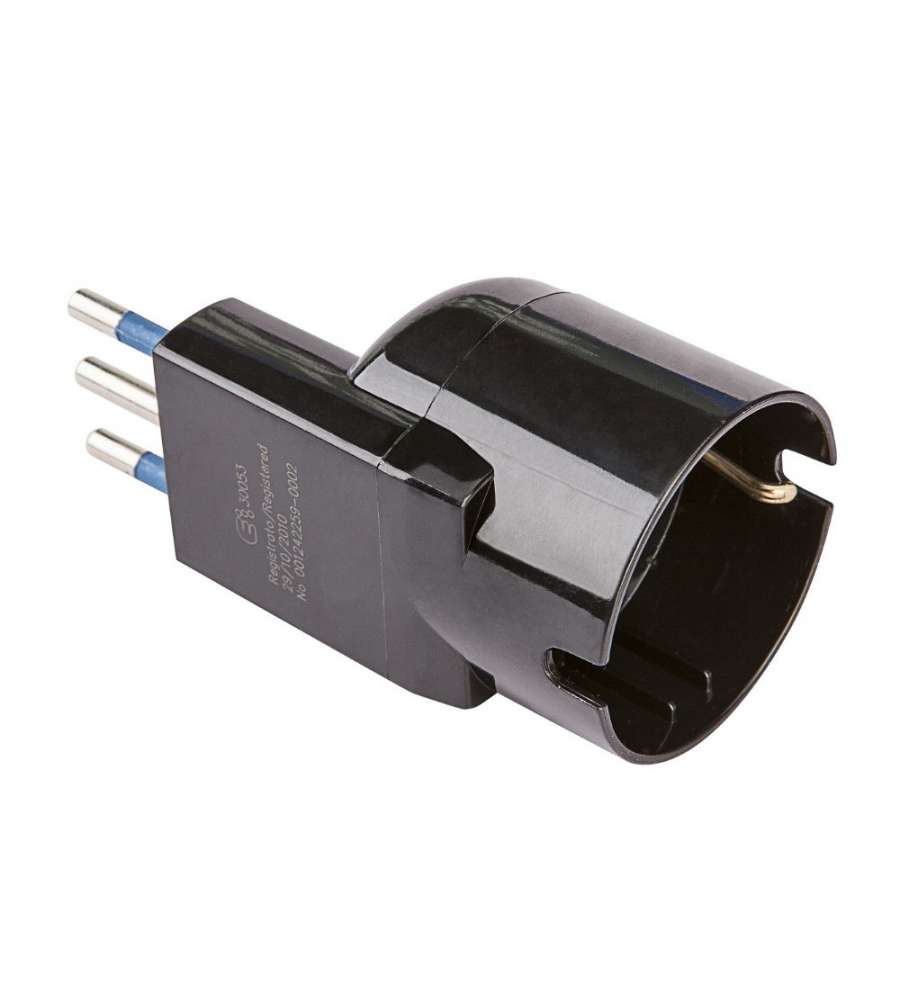 Adattatore Salvaspazio con spina 10A 2P+T e presa 10-16A 2P+T nero