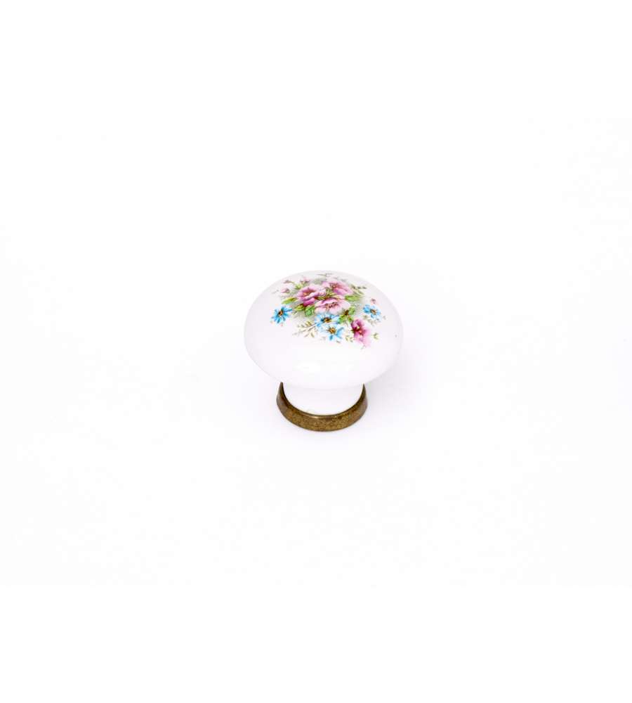 Pomolo fiori  in porcellana finitura oro/bianco 29 mm