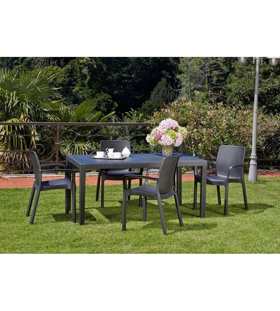 Sedia da Giardino Impilabile Effetto Rattan Antracite Regina - 61x54x82 cm - Ipae Progarden