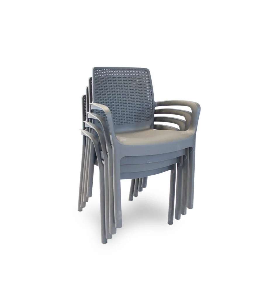 Sedia da Giardino Impilabile Effetto Rattan Antracite Regina - 61x54x82 cm - Ipae Progarden