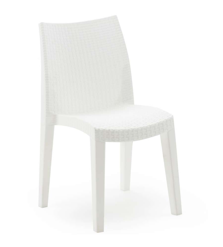 Sedia Intrecciata Effetto Rattan Lady - Bianco - Impilabile