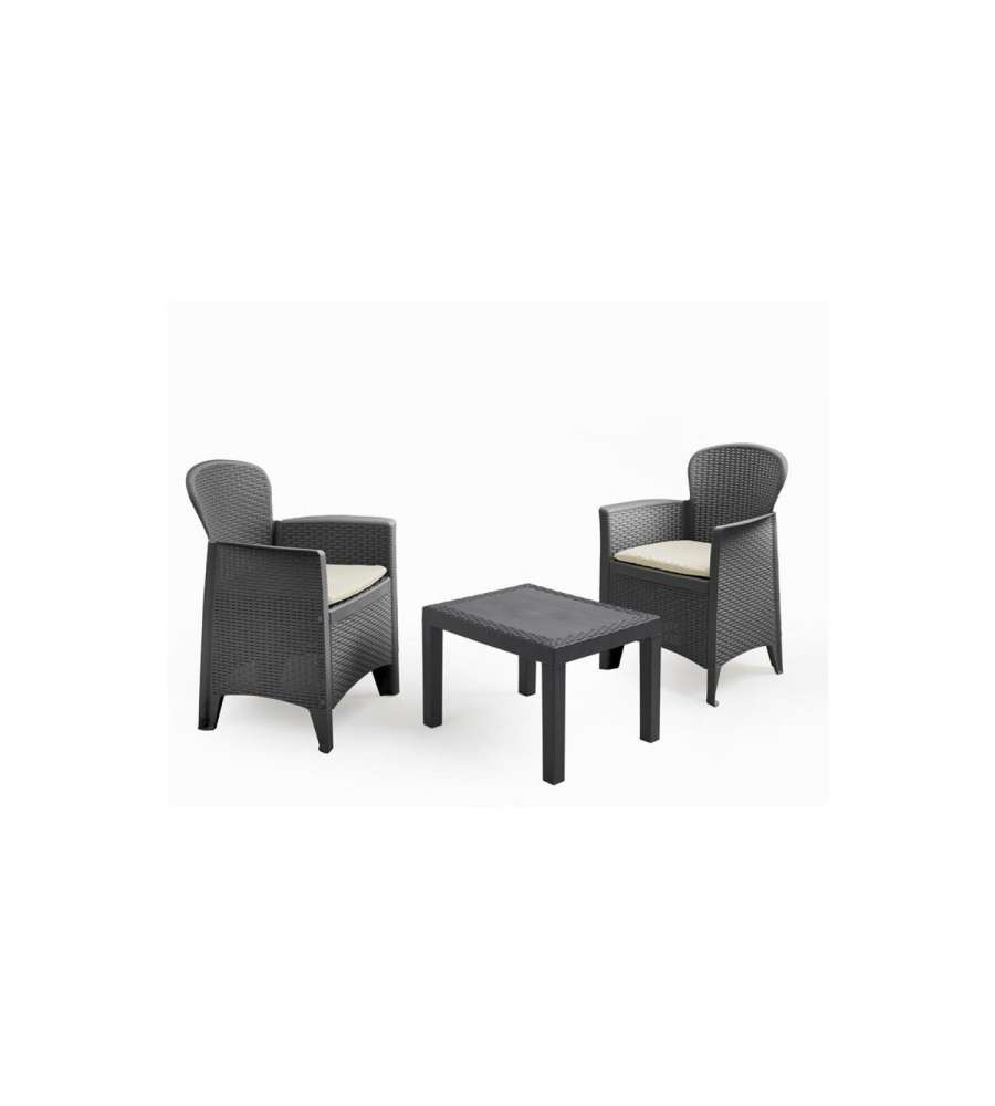 Ipae Progarden Set da Giardino Akita in Polipropilene Effetto Rattan - Antracite
