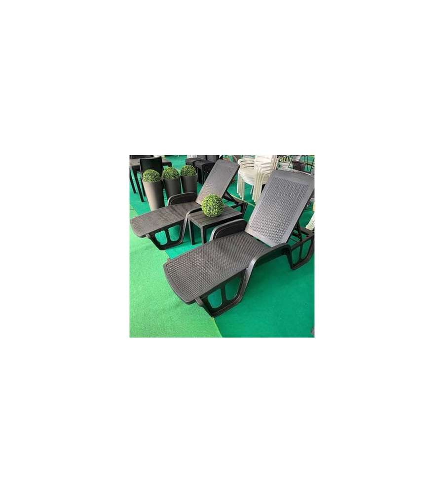 Ipae Progarden Lettino Pool - Effetto Rattan Antracite - 71x192x100 cm