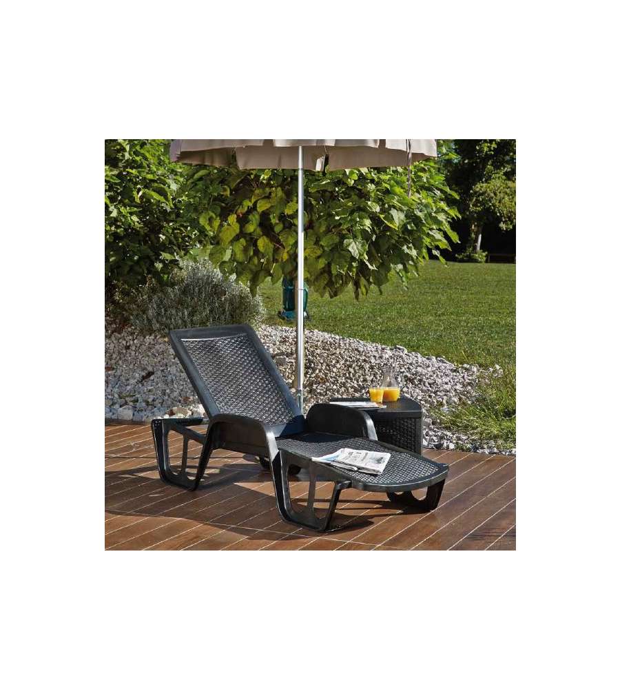 Ipae Progarden Lettino Pool - Effetto Rattan Antracite - 71x192x100 cm