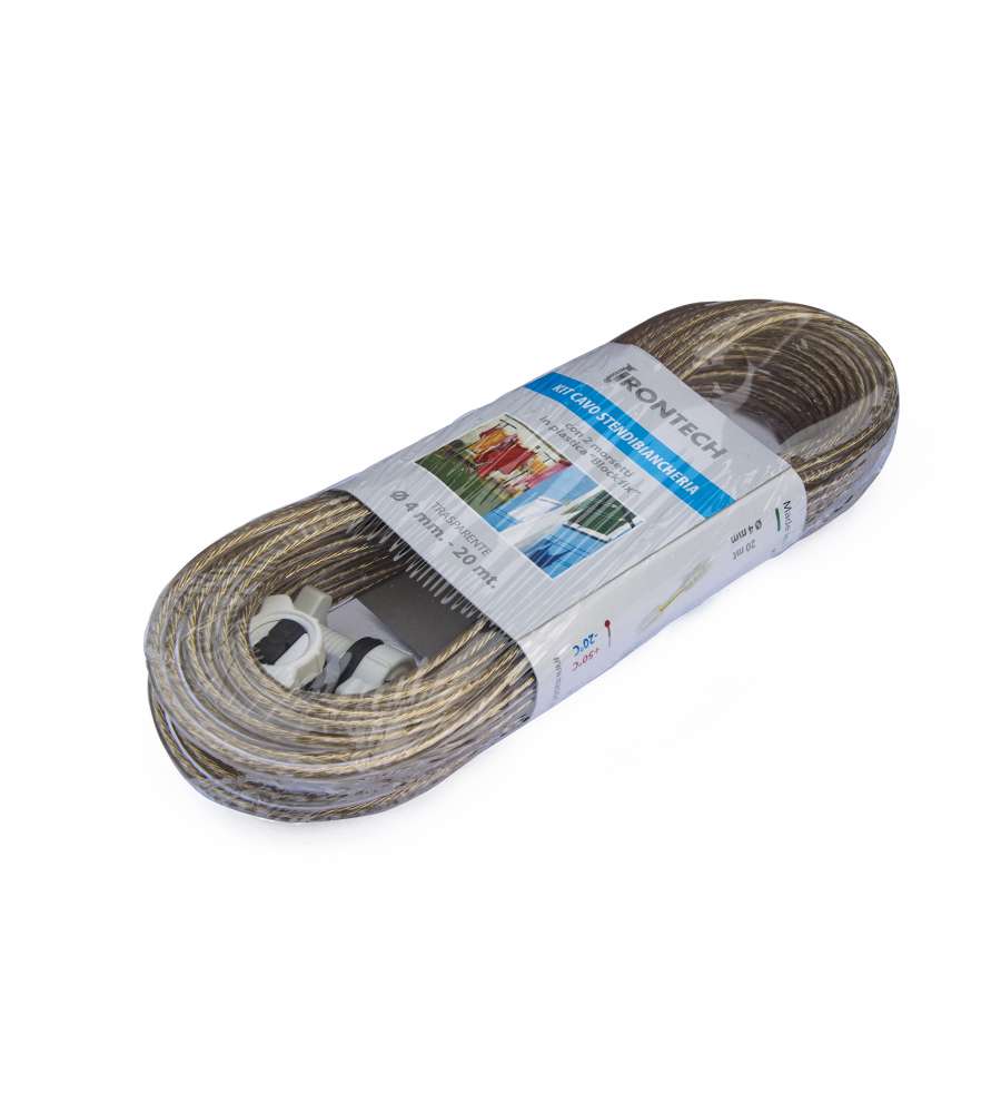Kit cavo stendibiancheria Diam. 4 x 20 mt. bianco + 2 morsetti
