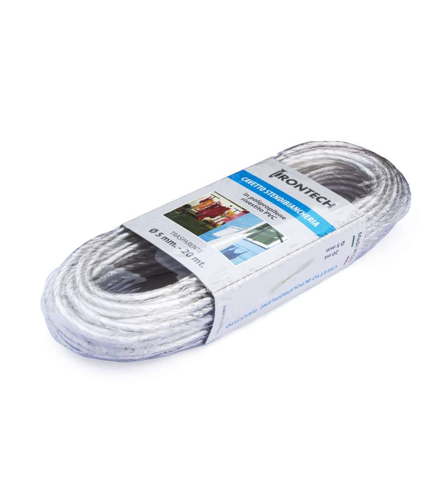 Cavo stendibiancheria Diam. 5 mm. in acciaio ottonato rivestito PVC bianco 20 mt.