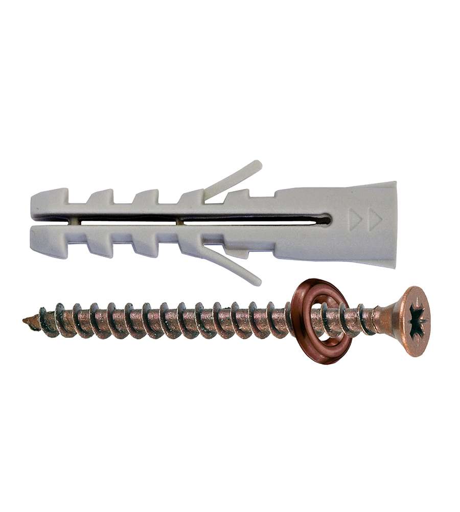 Tasselli nylon Diam. 6 x 30 mm. + viti e rondella bronzate 120 pz.