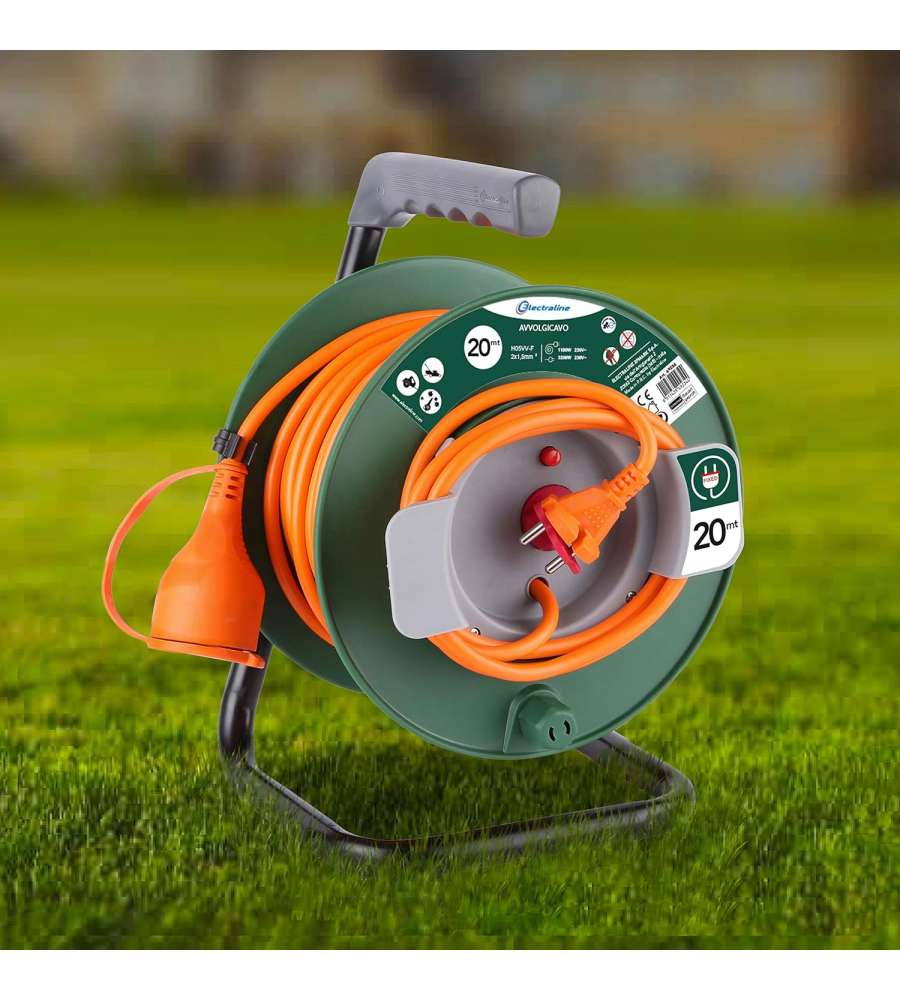 Electraline Avvolgicavo da Giardino - Nero/Verde - 20 Metri