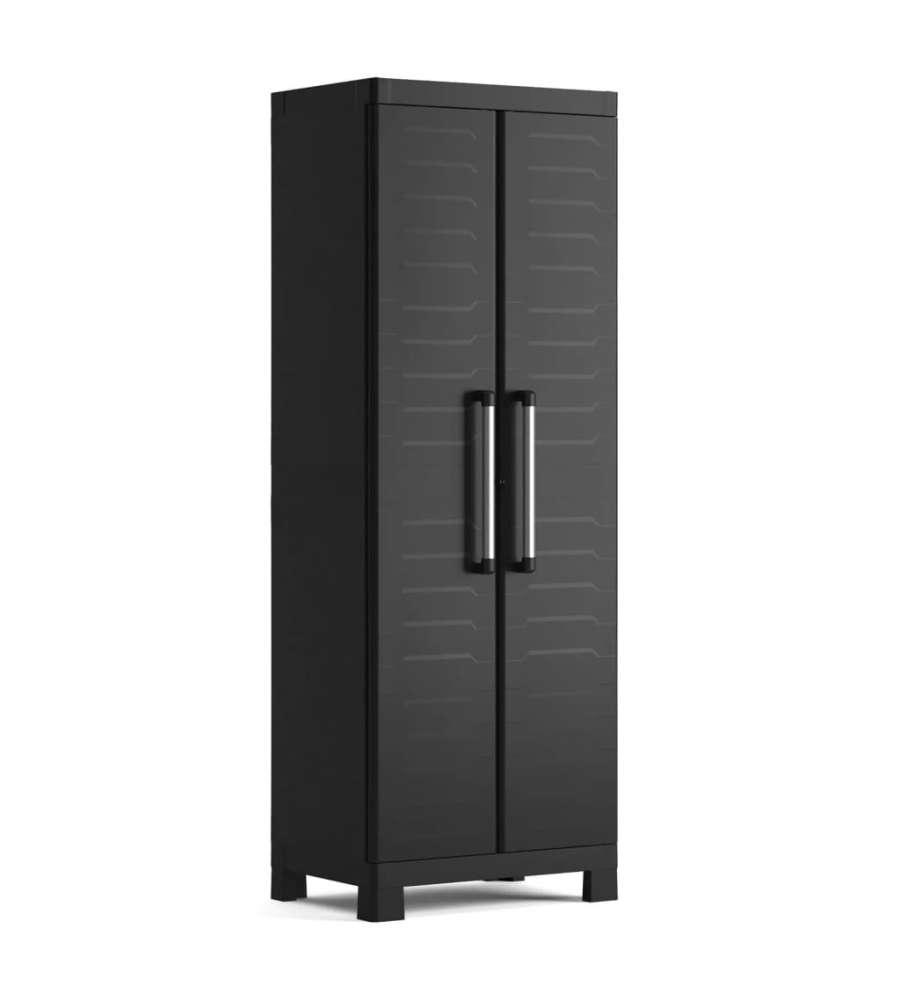 Keter Armadietto Alto Detroit Nero - Mobiletto per Casa e Garage - 65x45x182 cm - 4 Ripiani Regolabili - Sicurezza con Serratura