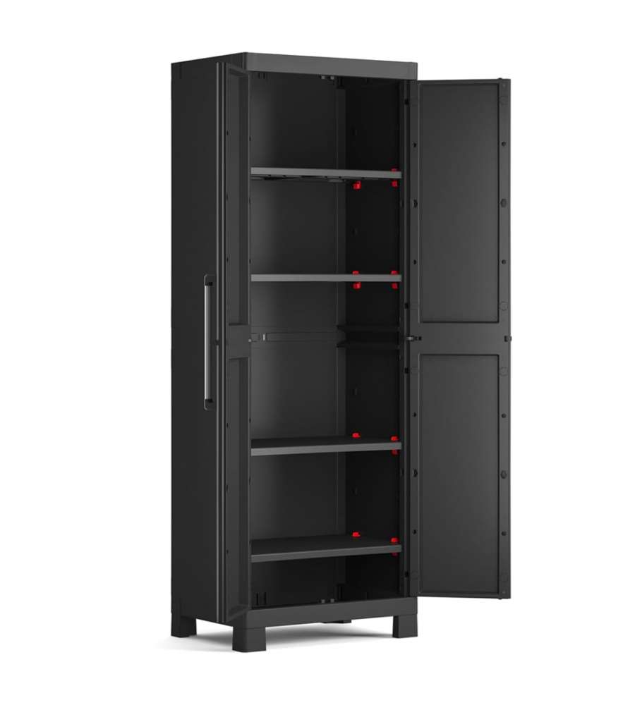 Keter Armadietto Alto Detroit Nero - Mobiletto per Casa e Garage - 65x45x182 cm - 4 Ripiani Regolabili - Sicurezza con Serratura