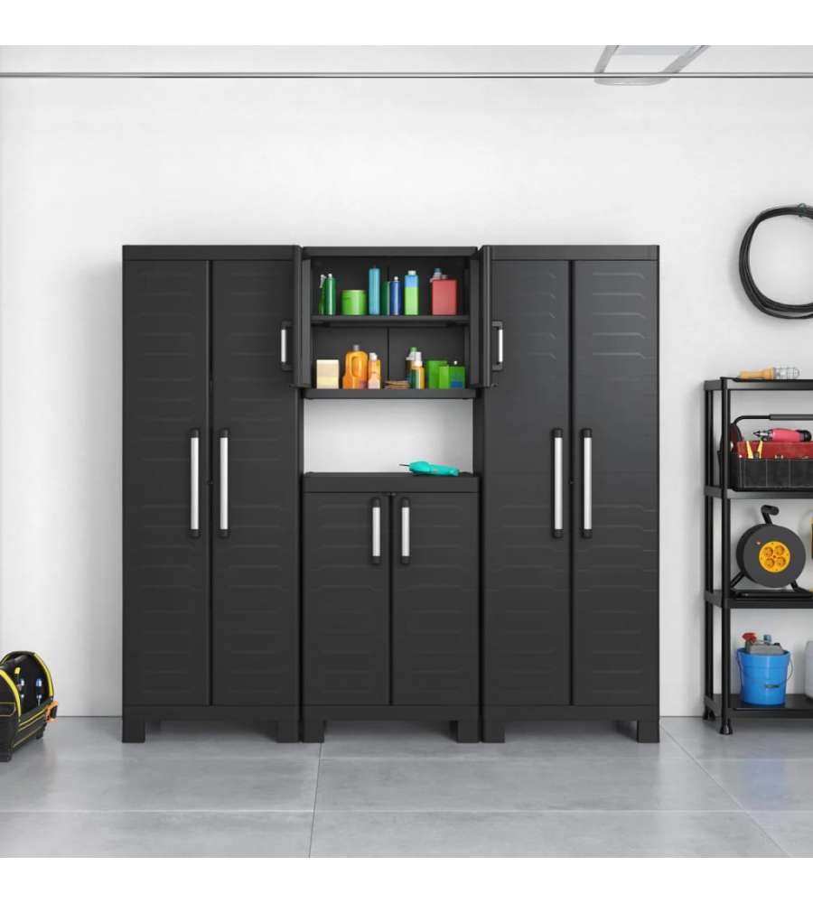 Keter Armadietto Alto Detroit Nero - Mobiletto per Casa e Garage - 65x45x182 cm - 4 Ripiani Regolabili - Sicurezza con Serratura