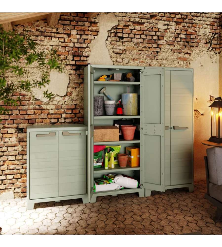 Keter Armadietto Basso Esterno Planet Grigio Giada - 80x44x100 cm - 2 Ripiani Regolabili - Sicurezza e Design Pratico