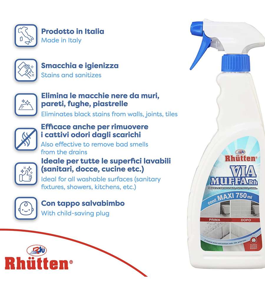 Rhutten Detergente Via Muffa - Azione Rapida - 750 ml
