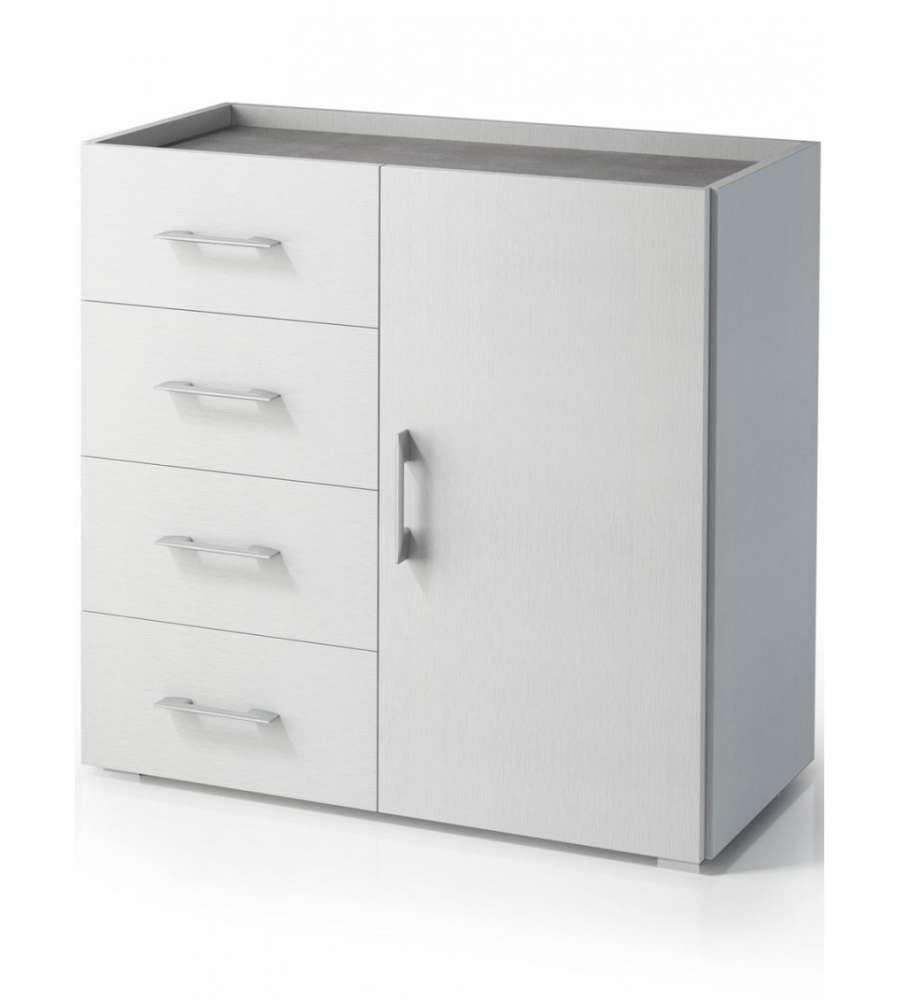 Terraneo Mobile Bianco 4 Cassetti e Anta - Piano Cemento - 90x41x87 cm