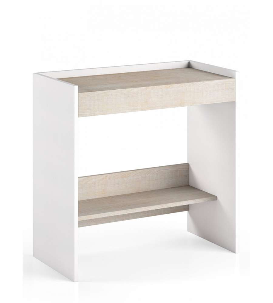 Scrivania home office a terra bianca con piano rovere