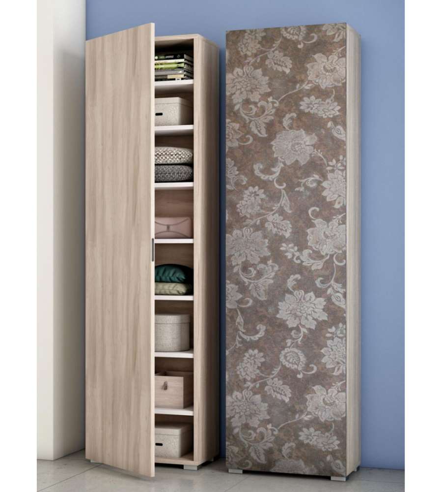 Terraneo Mobile Multiuso Olmo con Anta Fantasia Fiori - 7 Ripiani - 50x30x182 cm