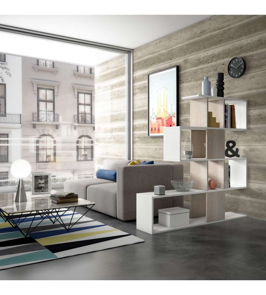 Libreria moderna 5 ripiani Bianco Rovere