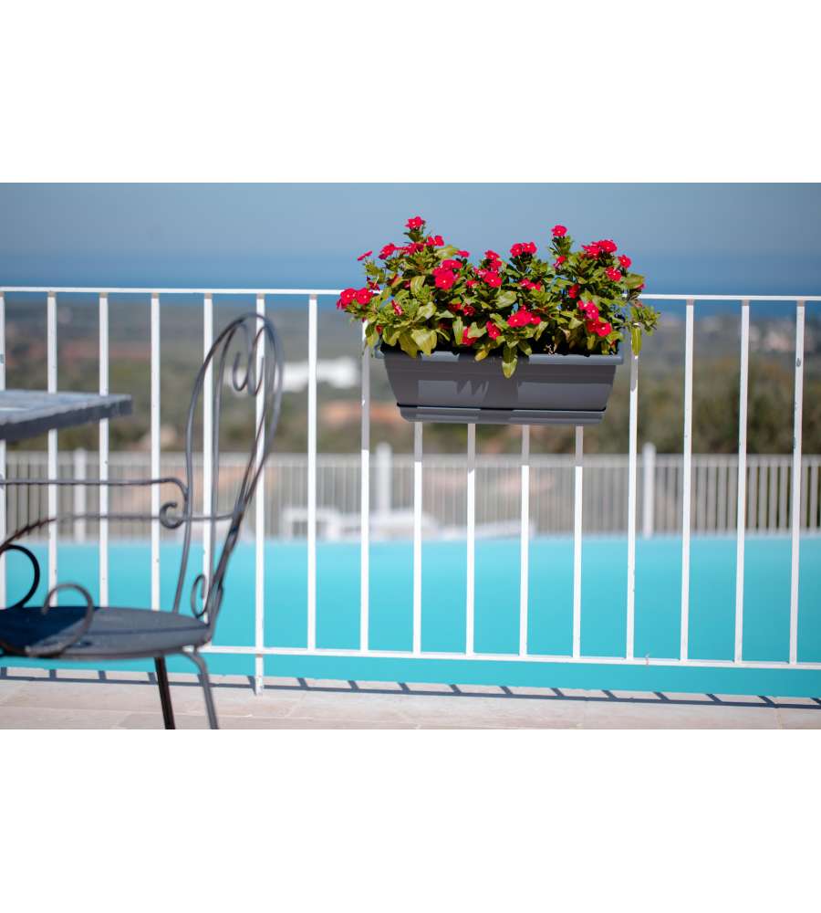 Balconiera Colorado con kit sottovaso e ganci Grippo - 50x18 cm - Smoke