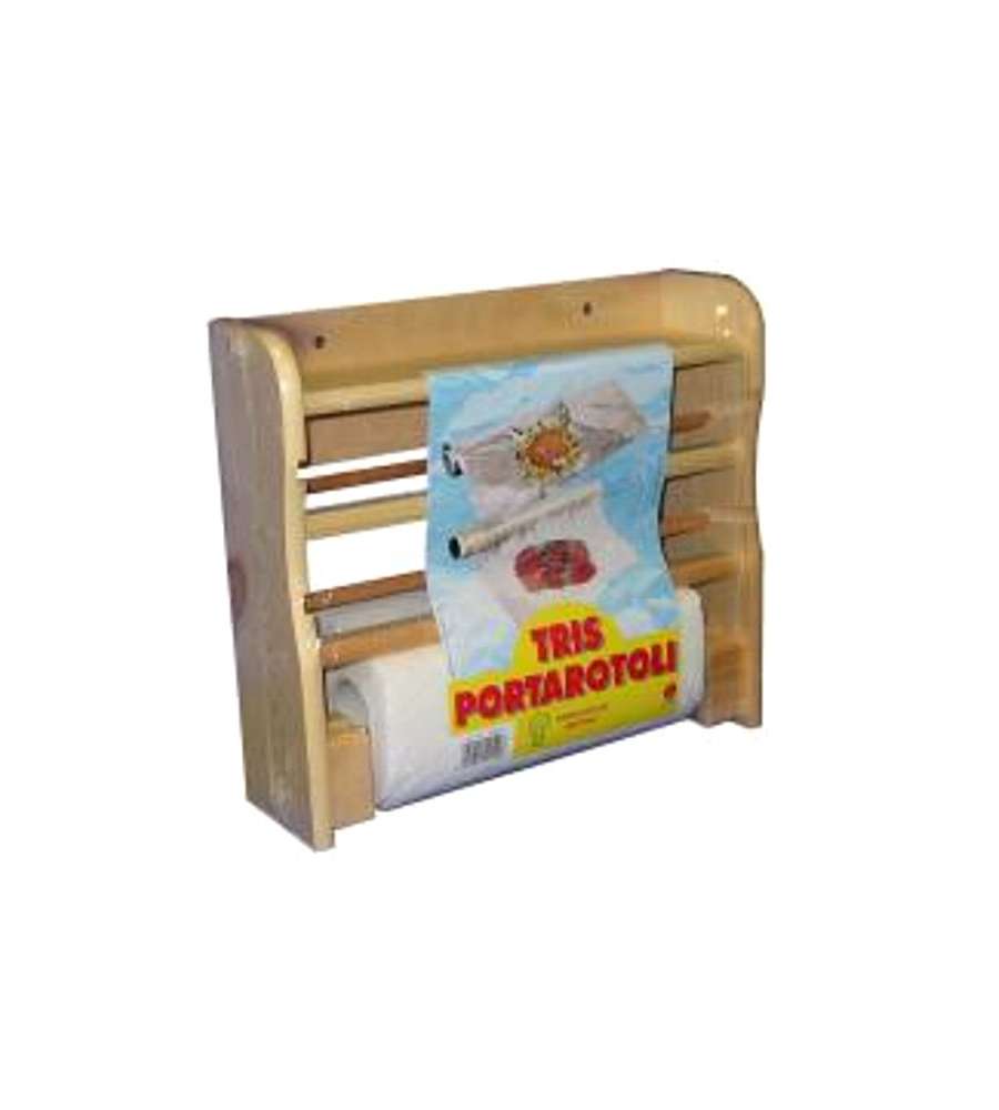 Portarotolo Legno A Parete 3 Naturale Cm 33X9 H 29