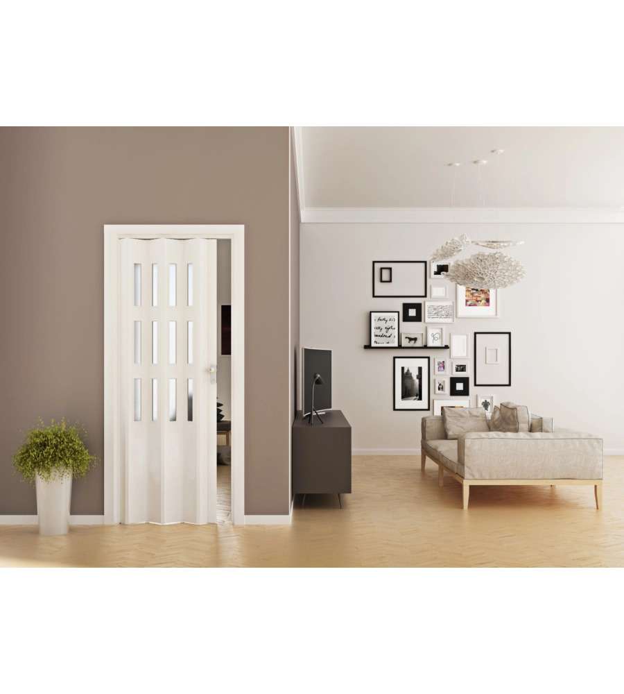 Porta a Soffietto per interni Luciana reversibile Bianca con vetro 88,5 x 214 cm