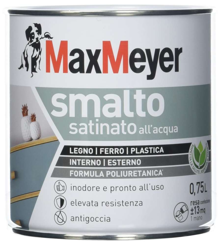 Max Meyer Smalto Satinato Bianco 0,75 l - Vernice per Legno, Ferro e Plastica