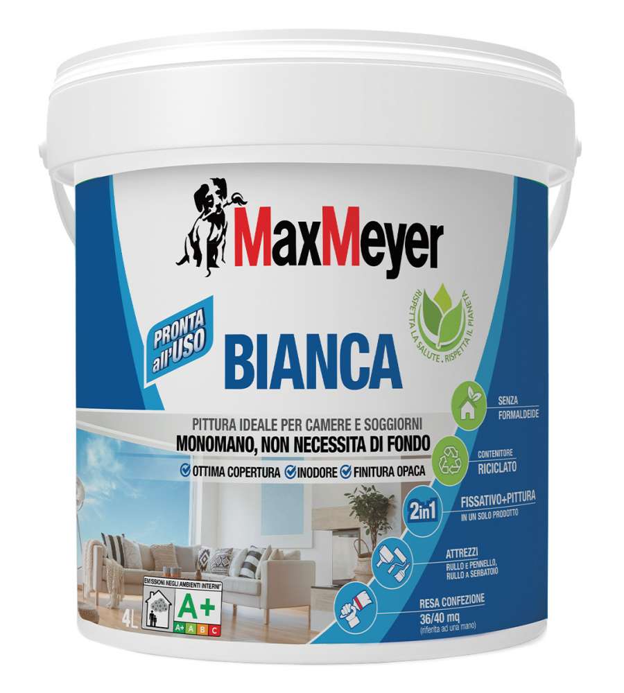 MaxMeyer Pittura Interni Bianca Lavabile - Monomano - 4L