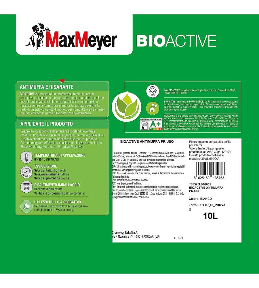 MaxMeyer Pittura Antimuffa Bioactive - Bianco - 10L