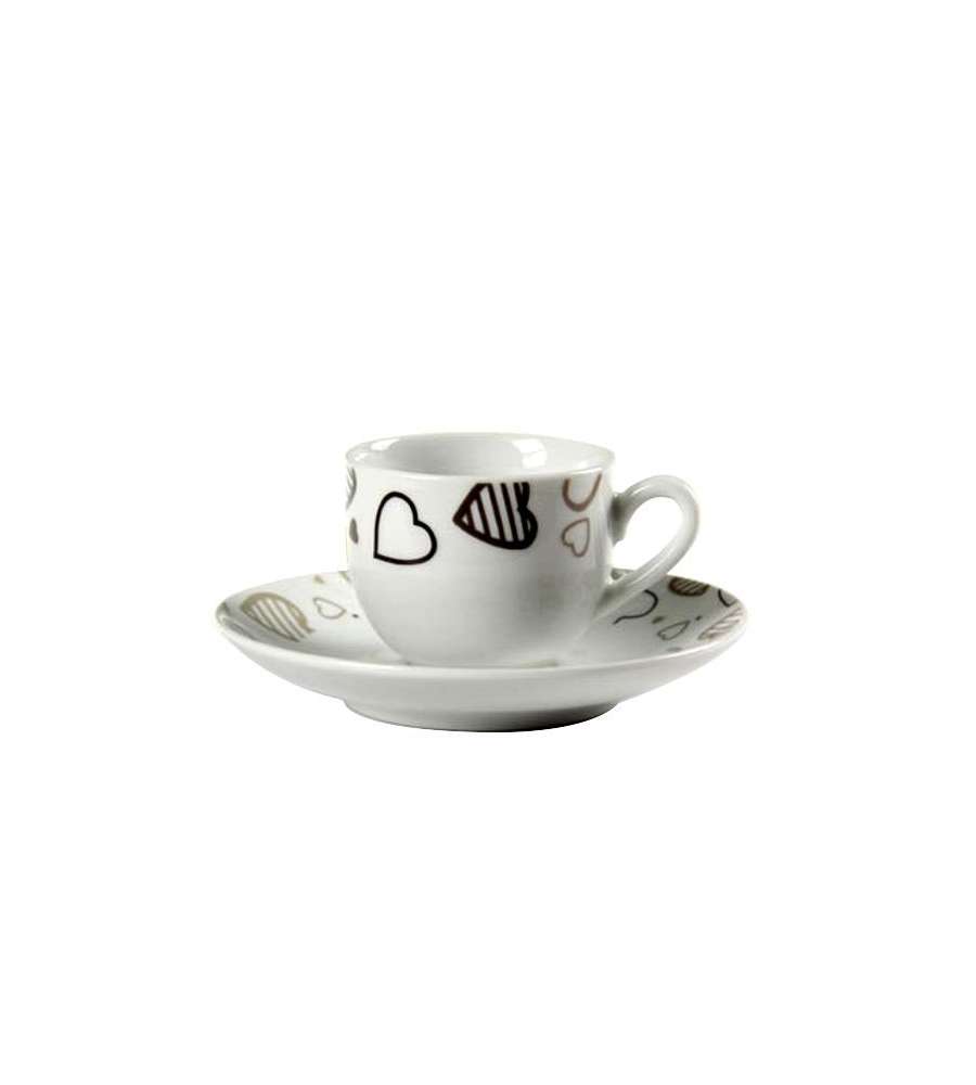 Tazza Caff Porcellana Cuori Pz 6 Bellintavola
